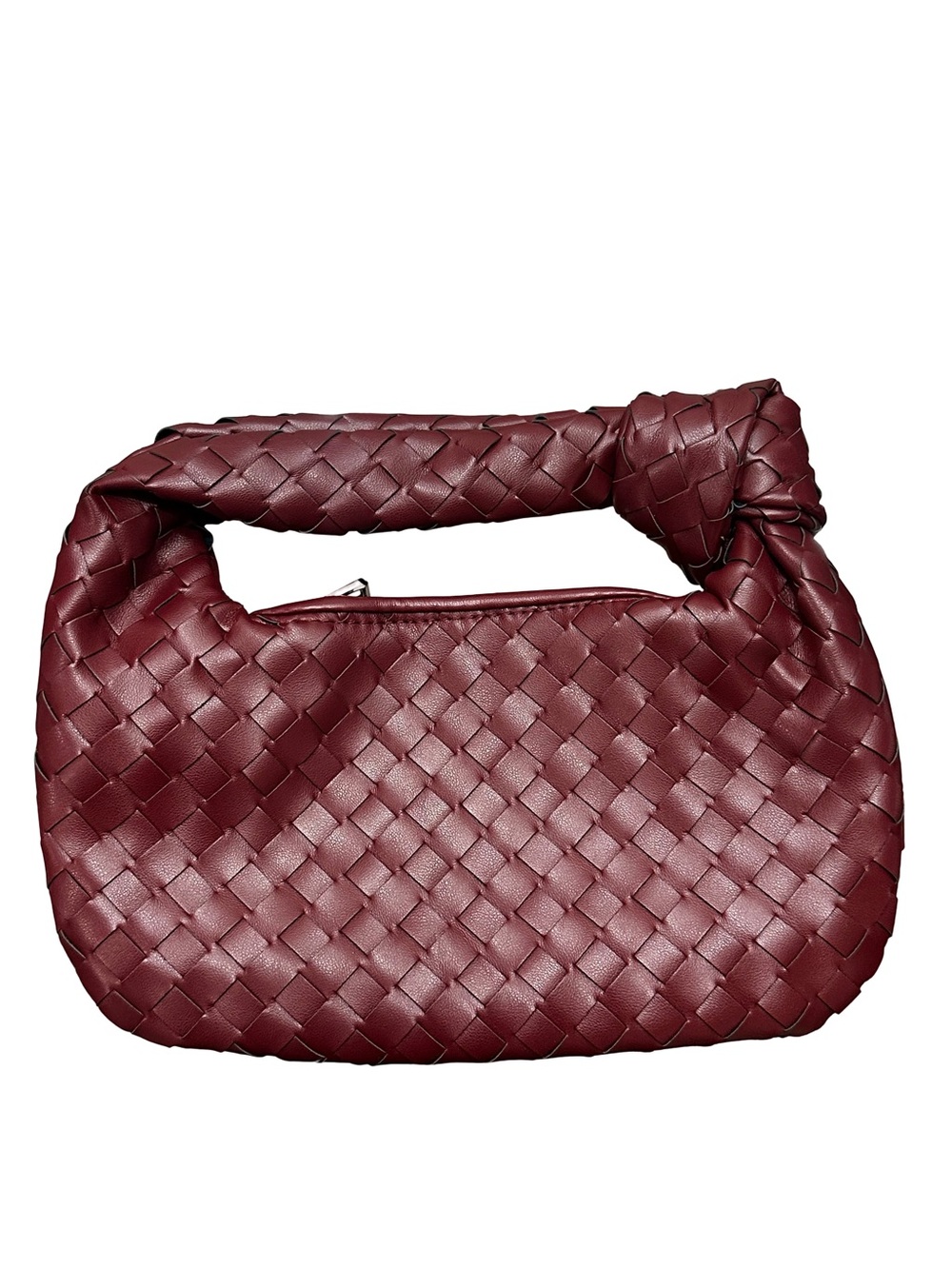 Woven Knot Handle Shoulder Bag - Burgundy